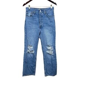 Levis BIG E Jeans Womens 27 Blue Premium Ribcage Straight Ankle Button Fly‎